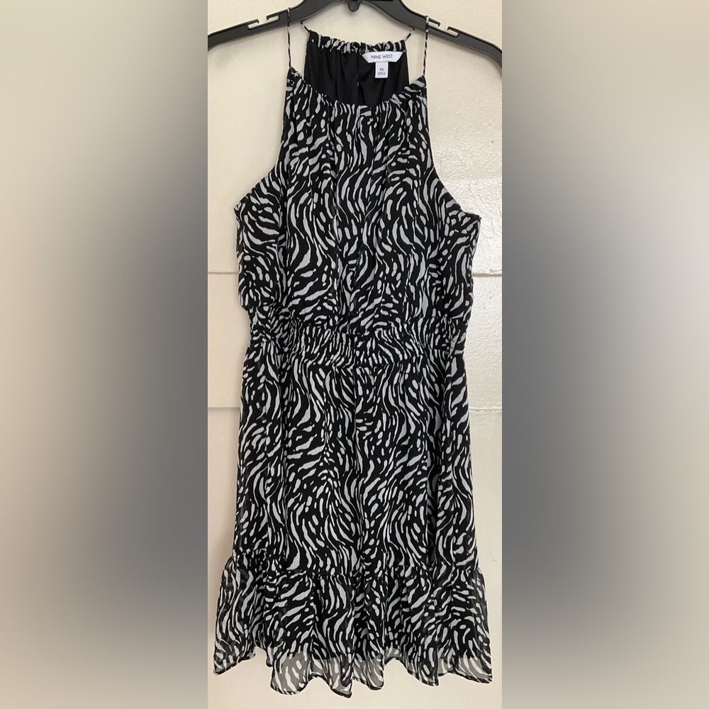 Nine West fully lined drawstring halter neck animal print cocktail/summer dress